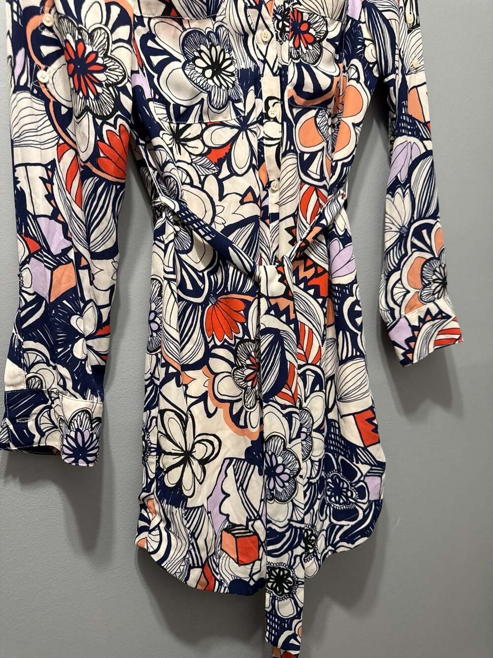 Express Floral Print Belted Long Sleeve Shirt Dress Size XS - Picture 4 of 7